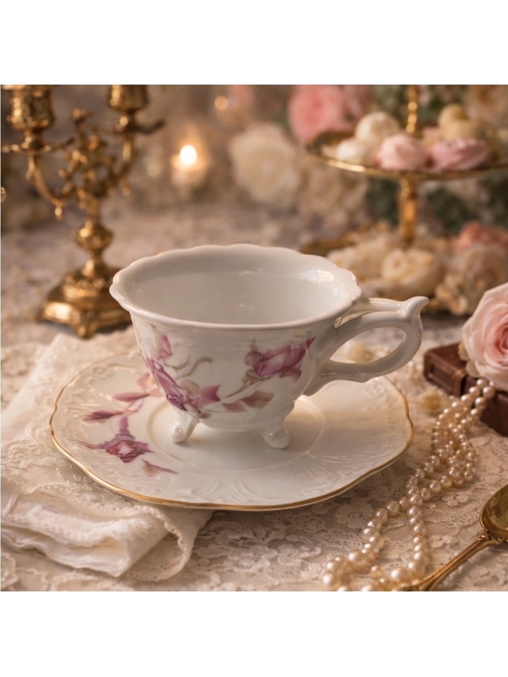 Floral Teacup and Saucer Set - Pink Floral NWOT